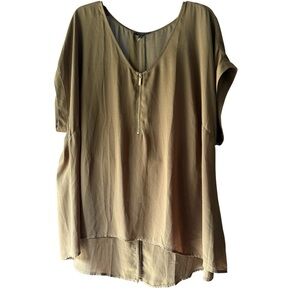 Women’s Plus Size Tunic Shirt Top Brown Oversized High Low Zip Neck Lane Bryant